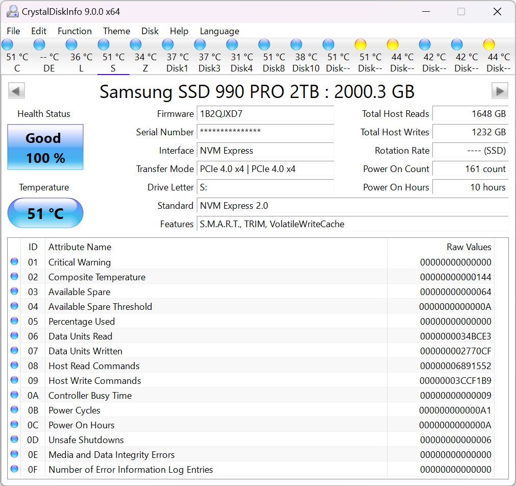 CrystalDiskInfo Dashboard Interface
